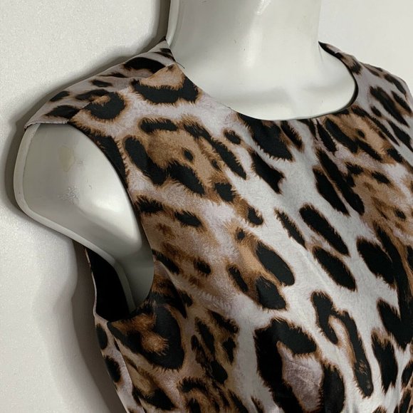 Boston Proper Dress Size 0 Animal Print Black Brown Zip up Pockets Sleeveless - Picture 5 of 10